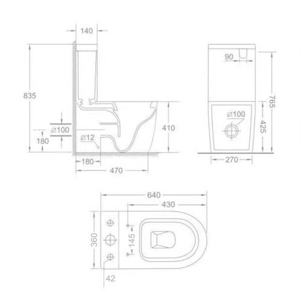 Бачок до унітазу-компакту Mixxus Ellipse-0403-T3 Tank 640х360х835 зі зливною арматурою (MI8318) MI8318 фото