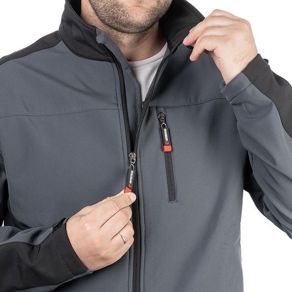 Куртка SOFTSHELL темно-сіро/чорна, тришарова, стрейч 300 GSM 100D, водо-/вітрозахист, 96% поліестер / 4% еластан, 3 кишені, L INTERTOOL SP-3133 SP-3133 фото