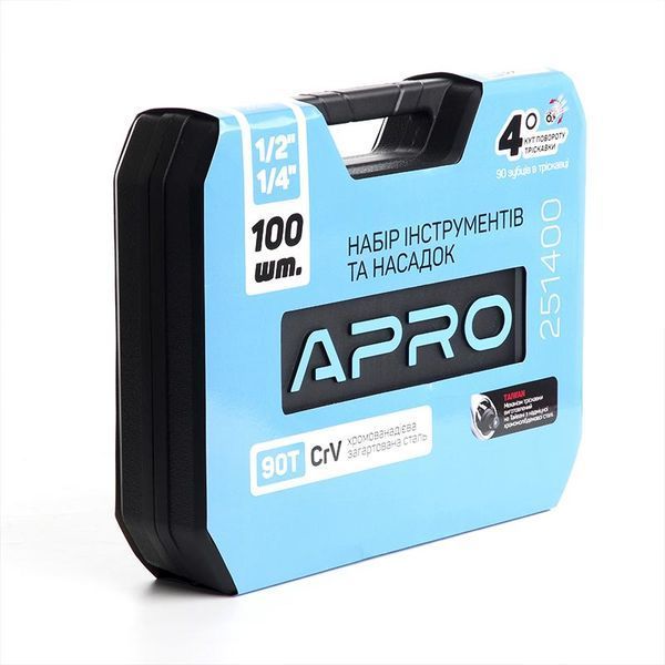 Набір насадок і інструментів CrV &frac14;, &frac12; ( 90Т) (100 шт) APRO (251400) 251400 фото
