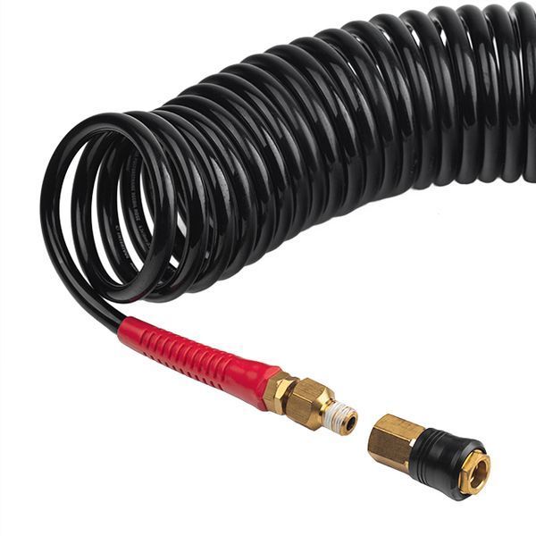 Шланг BLACK M-Flex 6,5&times;10 мм, 15 м, спиральный полиуретановый, с поворотным шарниром, латунными быстроразъемными соединениями, STORM INTERTOOL PT-1794 PT-1794 фото