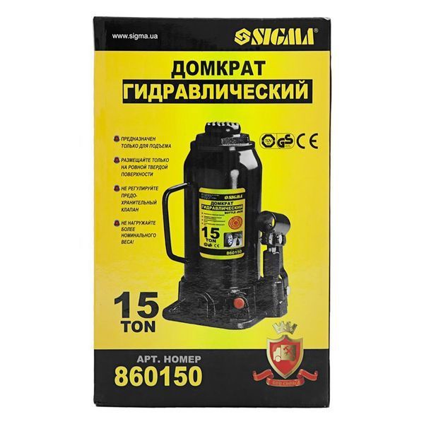 Домкрат гидравлический бутылочный 15т H 230-460мм SIGMA (6101151) 6101151 фото