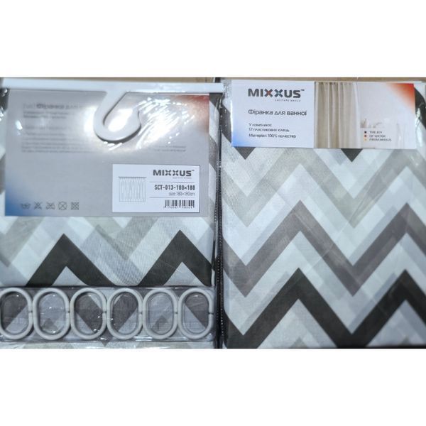 Шторка для ванной Mixxus SCT-013-180x180 из полиэстера (Узор "Зигзаг" бело-черный) (AC3583) AC3583 фото
