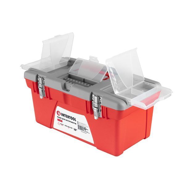 Ящик для инструментов с металлическими замками, 18" 480*250*230мм INTERTOOL BX-0518 BX-0518 фото