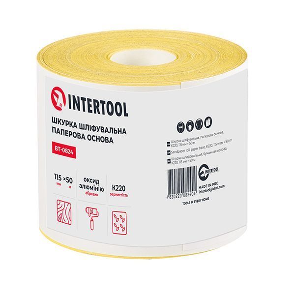 Шкурка шлифовальная, бумажная основа, К220, 115 мм &times; 50 м INTERTOOL BT-0824 BT-0824 фото