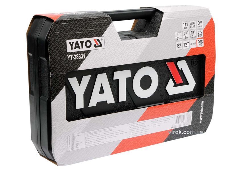 Набір головок торцевих YATO : квадрат 1/2", 3/8", 1/4" з інструментами, насадками. 111 шт. YT-38831 YT-38831 YT-38831 фото