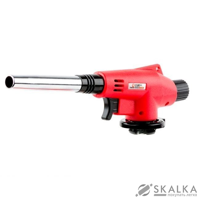 На фото Горелка газовая Intertool пьезозажигание на курке, регулятор, удлиненное сопло (GB-0022)