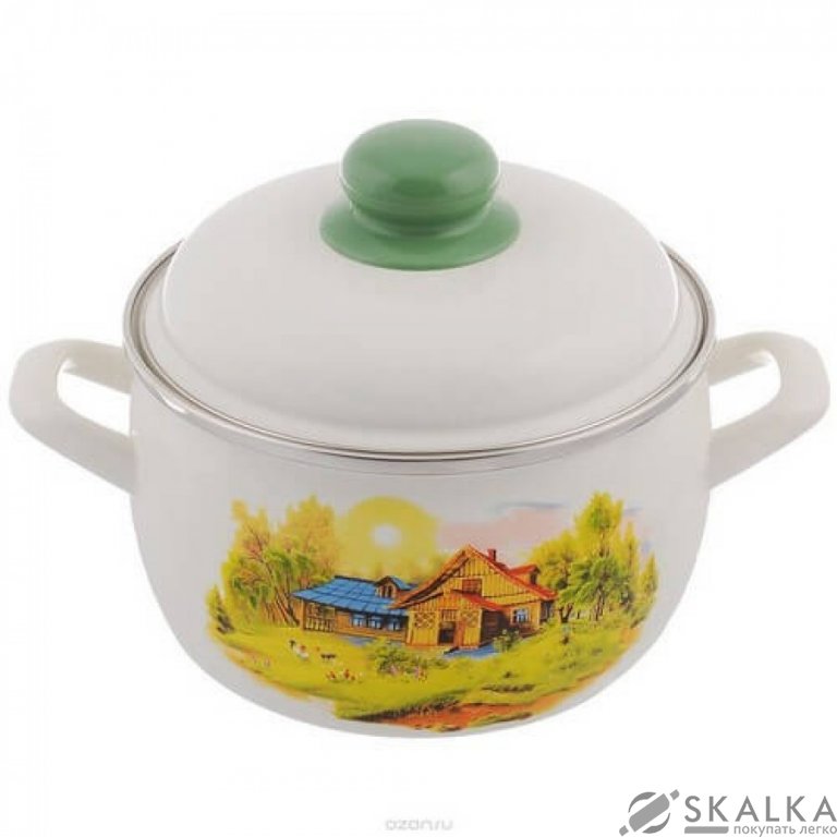 На фото Кастрюля эмалированная Metrot "Домик в деревне" 16х10.5 см 2.2 л (136774)