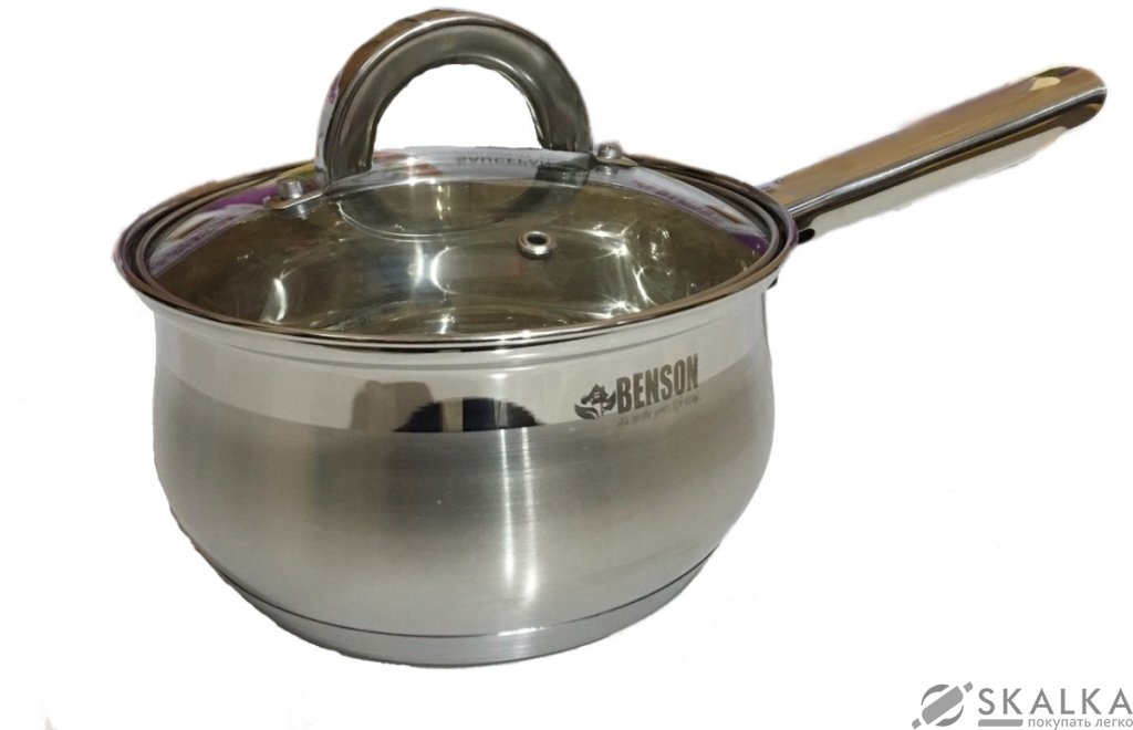 Ковш из нержавеющей стали с крышкой Benson 16 см 1.8 л (BN-226) На фото Ковш из нержавеющей стали с крышкой Benson 16 см 1.8 л (BN-226)