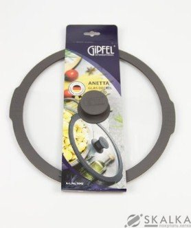 На фото Крышка стеклянная Gipfel ANETTA 26 см с силиконовым ободом и ручкой (1042)