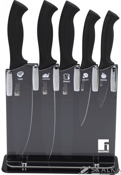 На фото Набор ножей Bergner на подставке 6 предметов (BG-9149)