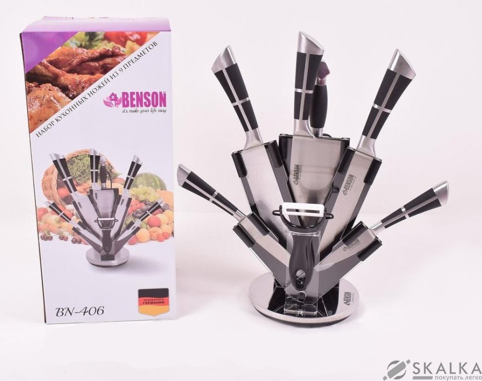 На фото Набор ножей Benson на подставке 9 предметов (BN-406)