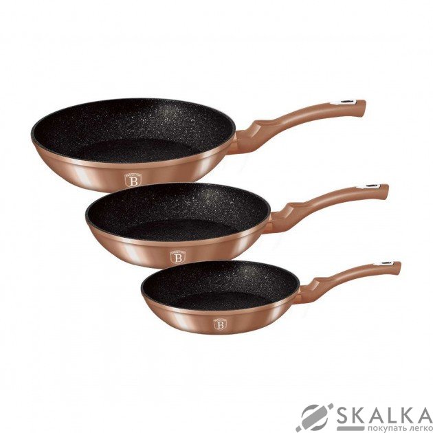 На фото Набор сковород Berlinger Haus Rosegold Metallic Line 3 предметов (BH-1278N)