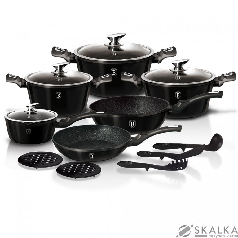 На фото Набор посуды Berlinger Haus Metallic Line Royal Black Edition 15 предметов (BH-1664N)