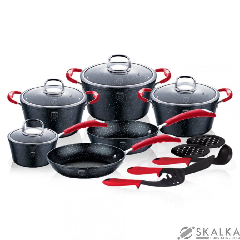 На фото Набор посуды Berlinger Haus Black Stone Touch Line 15 предметов (BH-1172N)