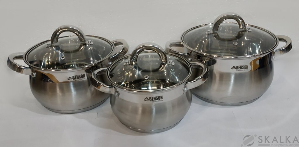 На фото Набор кастрюль из нержавеющей стали Benson 6 предметов (BN-209)