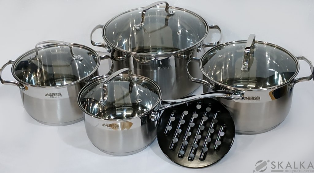 Набор кастрюль из нержавеющей стали Benson 9 предметов (BN-239) На фото Набор кастрюль из нержавеющей стали Benson 9 предметов (BN-239)