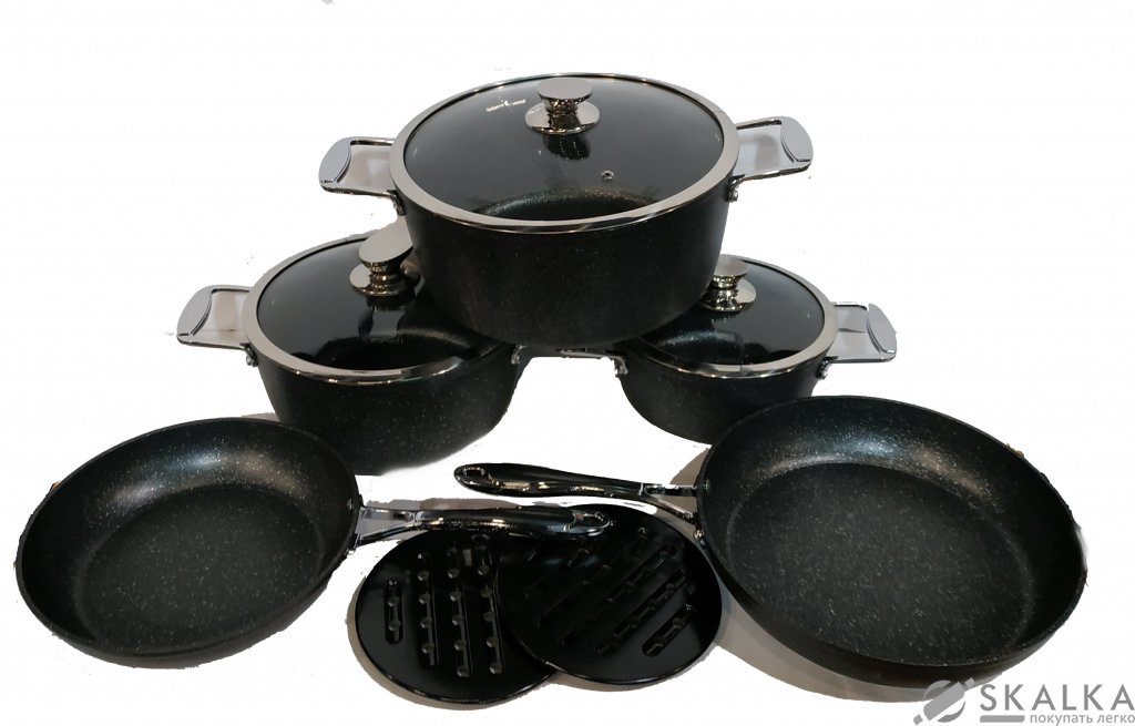 Набор посуды с мраморным покрытием Zurrichberg 10 предметов (ZBP-7130 Black) На фото Набор посуды с мраморным покрытием Zurrichberg 10 предметов (ZBP-7130 Black)