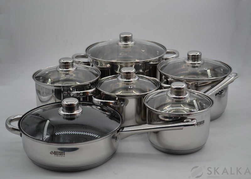 На фото Набор посуды из нержавеющей стали Benson 12 предметов (BN-208)