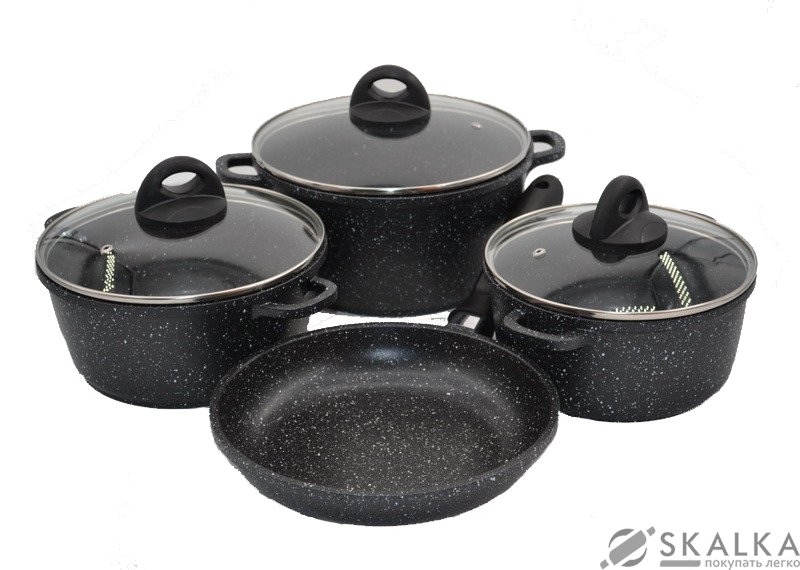 Набор посуды с мраморным покрытием Benson 7 предметов (BN-313) На фото Набор посуды с мраморным покрытием Benson 7 предметов (BN-313)