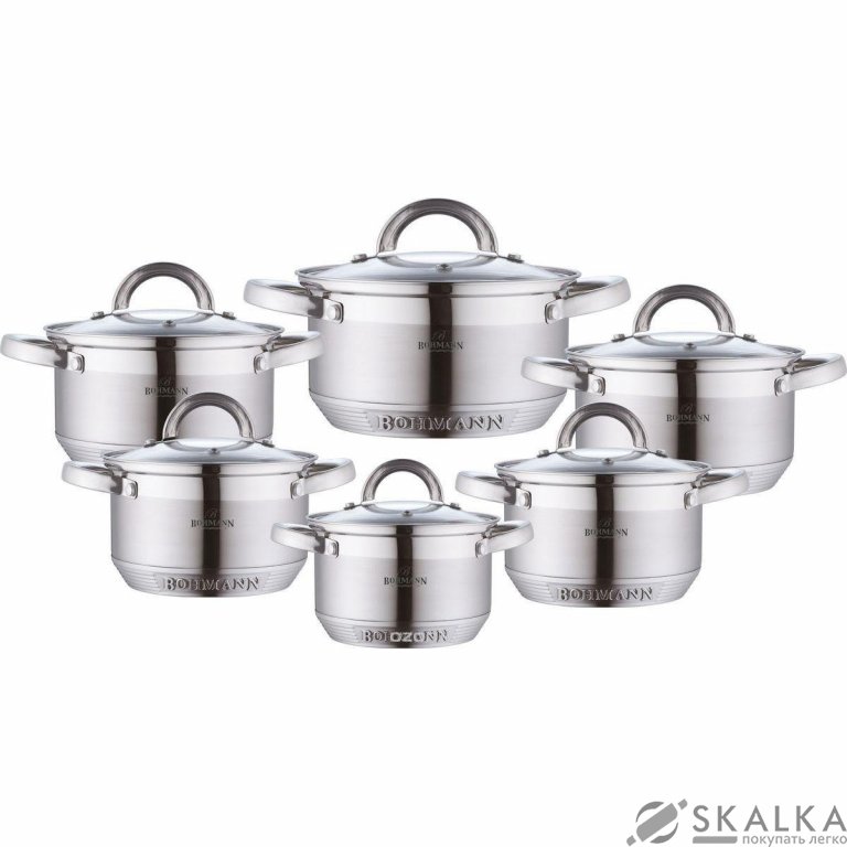 На фото Набор кастрюль из нержавеющей стали Bohmann 12 предметов (BH 0717)