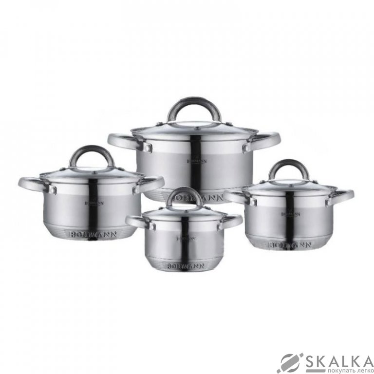 На фото Набор кастрюль из нержавеющей стали Bohmann 8 предметов (BH 0716)