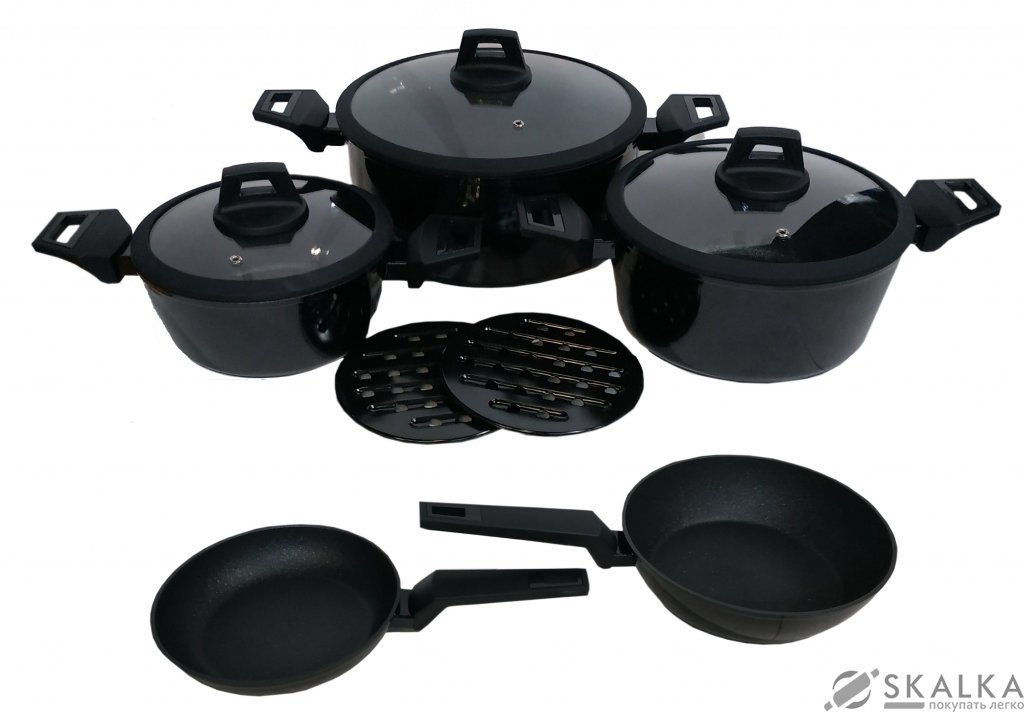 На фото Набор посуды из литого алюминия Zurrichberg 10 предметов с мраморным покрытием (ZB-2060)