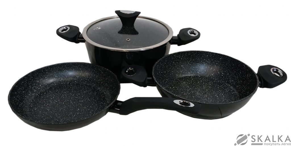 На фото Набор посуды из литого алюминия Zurrichberg 4 предметов с мраморным покрытием (ZB-2078)