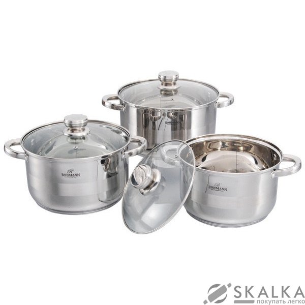 На фото Набор кастрюль из нержавеющей стали Bohmann 6 предметов (BH 06-375)