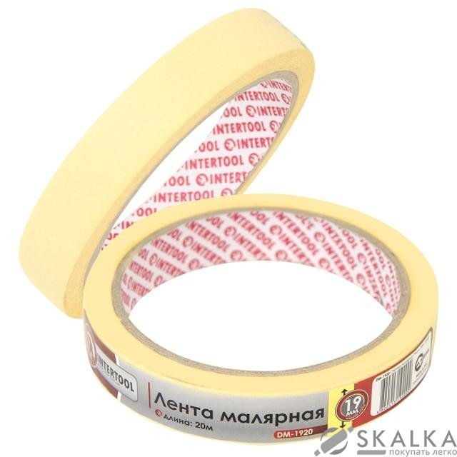 На фото Лента малярная Intertool 19мм, 20м, желтая (DM-1920)