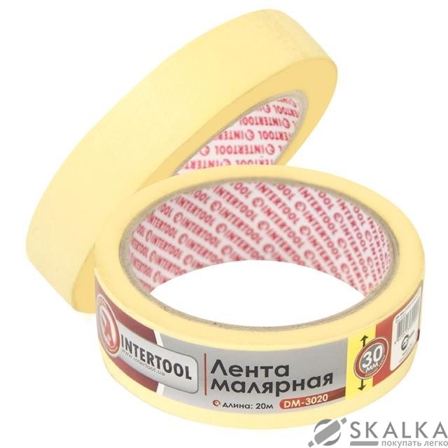 На фото Лента малярная Intertool 30мм, 20м, желтая (DM-3020)