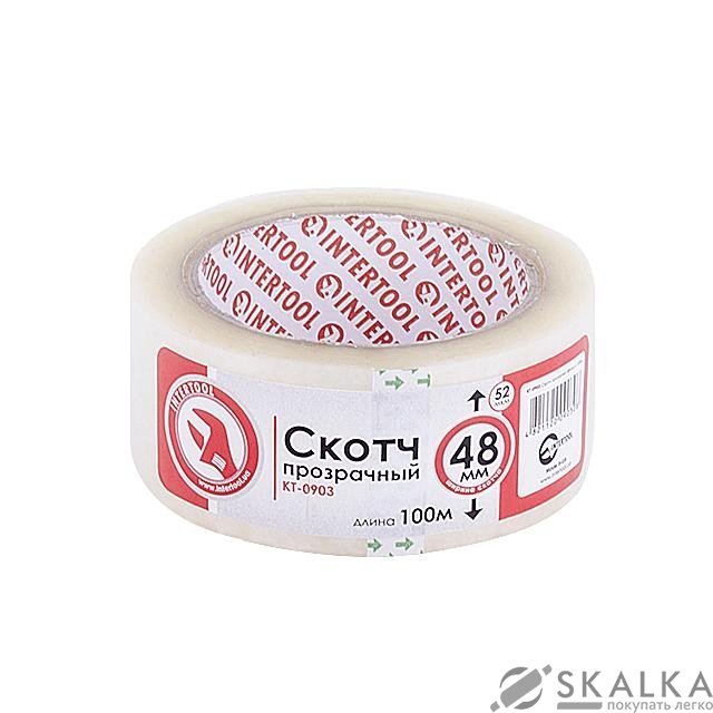 Скотч прозрачный Intertool 48мм*100м*52мкм (KT-0903) На фото Скотч прозрачный Intertool 48мм*100м*52мкм (KT-0903)
