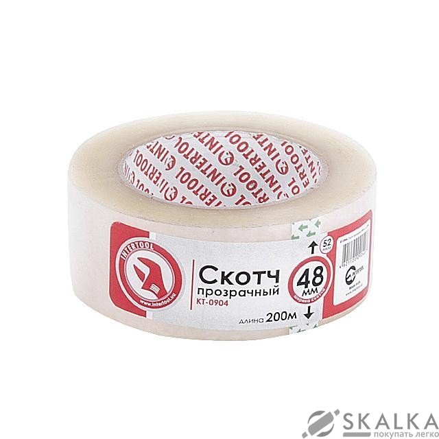 На фото Скотч прозрачный Intertool 48мм*200м*52мкм (KT-0904)