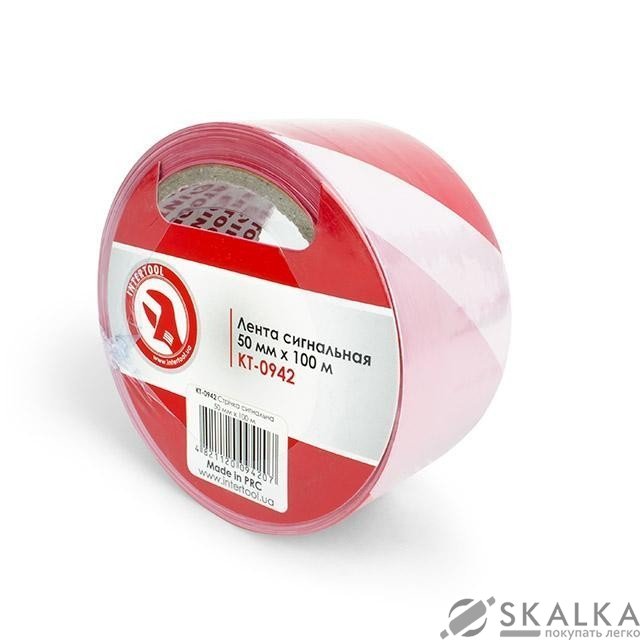 На фото Лента сигнальная Intertool 50мм*100м (KT-0942)