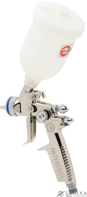 На фото Краскопульт пневматический Intertool HVLP II MINI 0.8 мм верхний бачок 250 мл 2-2.5бар (PT-0128)