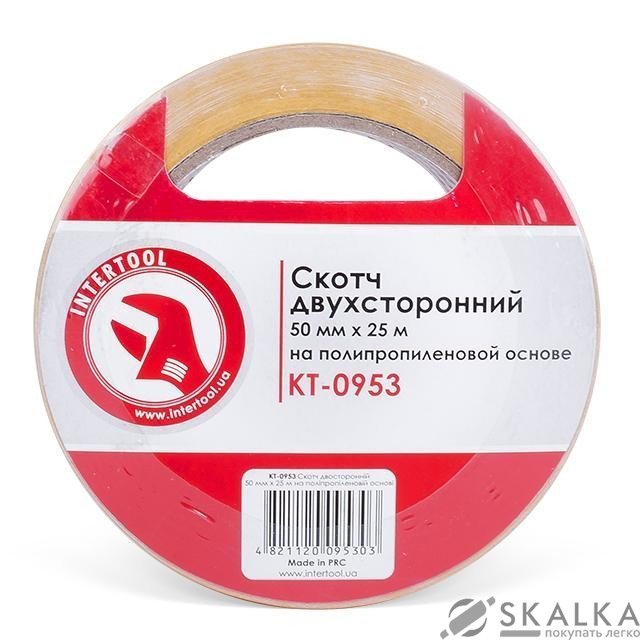 На фото Скотч двухсторонний Intertool 50мм*25 м на полипропиленовой основе (KT-0953)