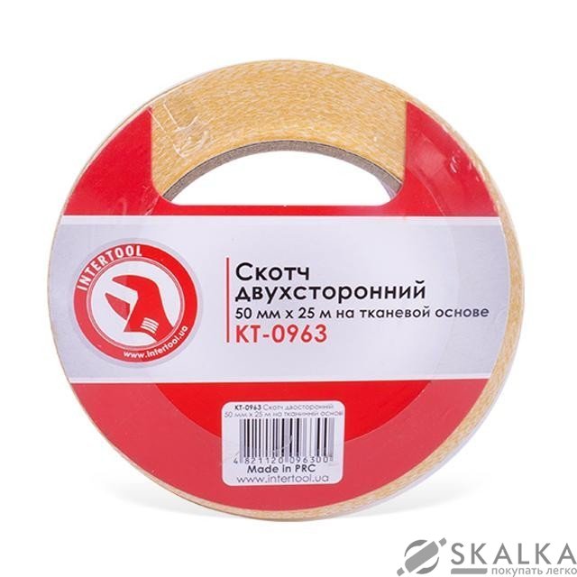На фото Скотч двухсторонний Intertool 50мм*25 м на тканевой основе (KT-0963)