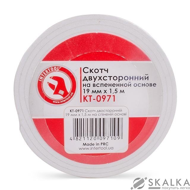 На фото Скотч двухсторонний Intertool 19мм*1.5 м на вспененной основе (KT-0971)