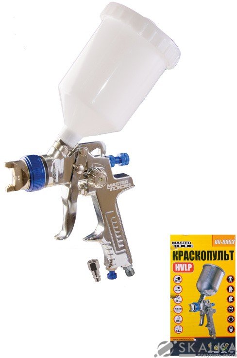 На фото Краскопульт Mastertool HVLP ВБ 600 мл пластик 1.4 мм 160-240 л/мин 3-4 бар (80-8904)