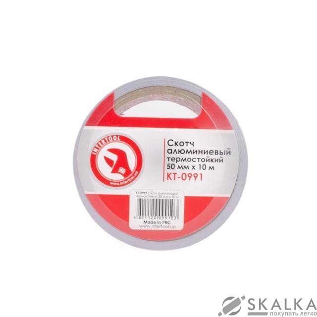 На фото Скотч алюминиевый термостойкий Intertool 50мм*10 м (KT-0991)