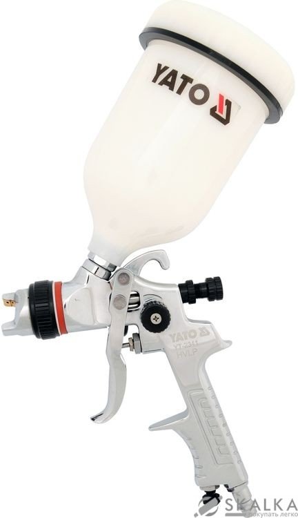 На фото Краскопульт пневматический Yato HVLP 1.5 мм 410 л/мин 3 Бар 600 мл (YT-2341)
