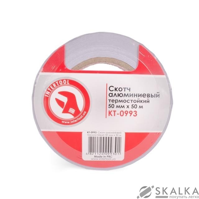 На фото Скотч алюминиевый термостойкий Intertool 50мм*50 м (KT-0993)