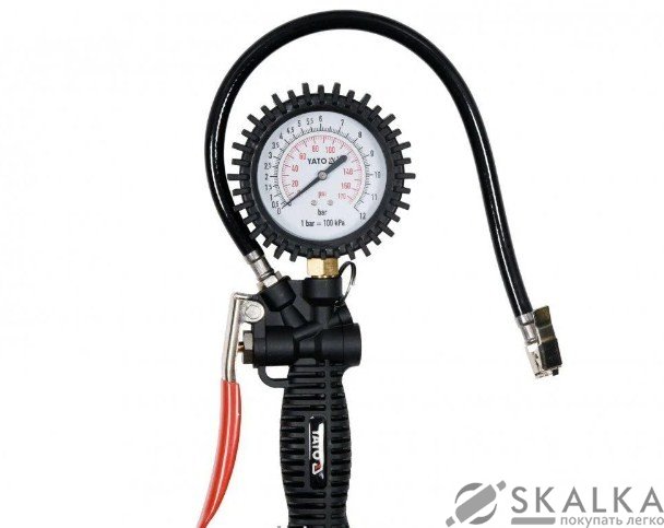 Пневмопистолет для подкачки шин Yato с манометром P ≤ 0.8 MРa 1/4" 440 мм (YT-23703) На фото Пневмопистолет для подкачки шин Yato с манометром P ≤ 0.8 MРa 1/4" 440 мм (YT-23703)
