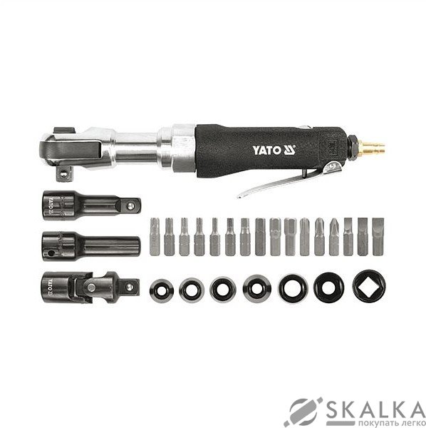 На фото Трещотка пневматическая Yato до 1/2" 68 Nm с комплектацией 30 шт (YT-0982)
