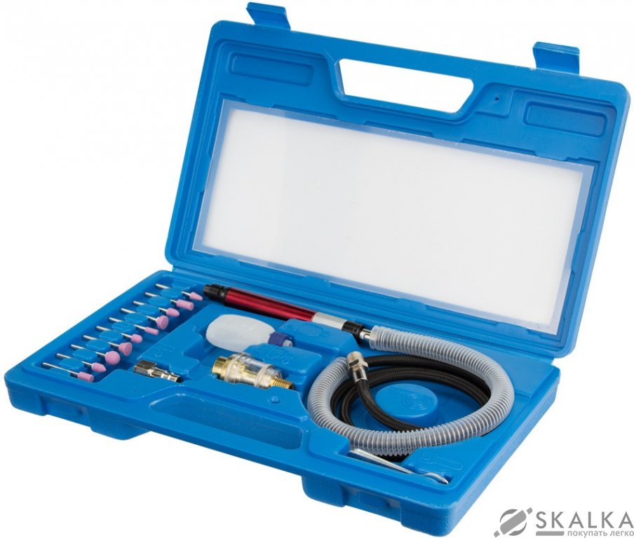 На фото Шлифмашинка прямая пневматическая Sigma с аксессуарами в кейсе 54000 об/мин (6732891)