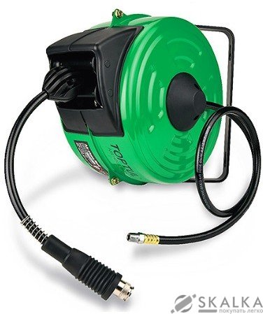 На фото Шланг воздушный на катушке Toptul 20 атм 9.5x13.5 мм 12 м удлинитель пневматический (KHAP1012E)