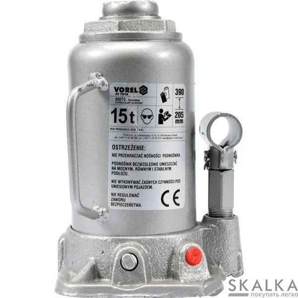 На фото Домкрат бутылочный Vorel 15 т 205-390 мм (80072)