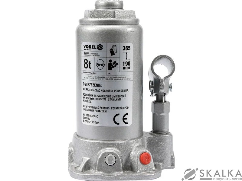 Домкрат бутылочный Vorel 8 т 190-365 мм (80042) На фото Домкрат бутылочный Vorel 8 т 190-365 мм (80042)