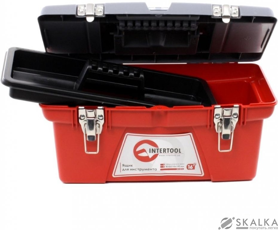 На фото Ящик для инструментов Intertool с металлическими замками 16" 415х210х190 мм (BX-0516)