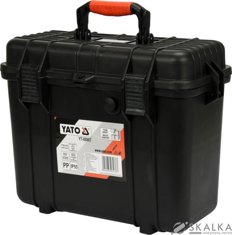 На фото Ящик для инструмента герметичный, ударопрочный Yato 430х 244х 341 мм из полипропилена (YT-08907)