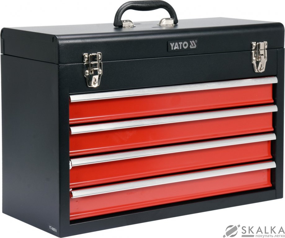 На фото Ящик для инструмента металлический Yato с 4-мя ящиками, 218х 360х 520 мм (YT-08874)